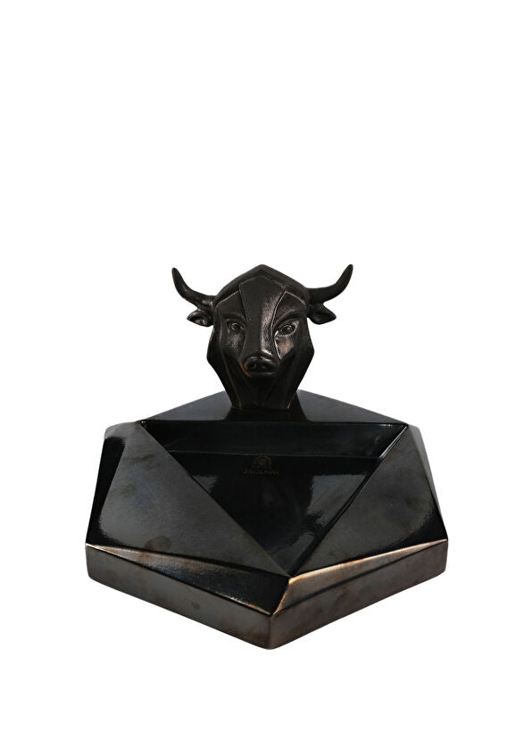 Zsolnay Boğa Figürlü Art Deco Porselen Kül Tablası
